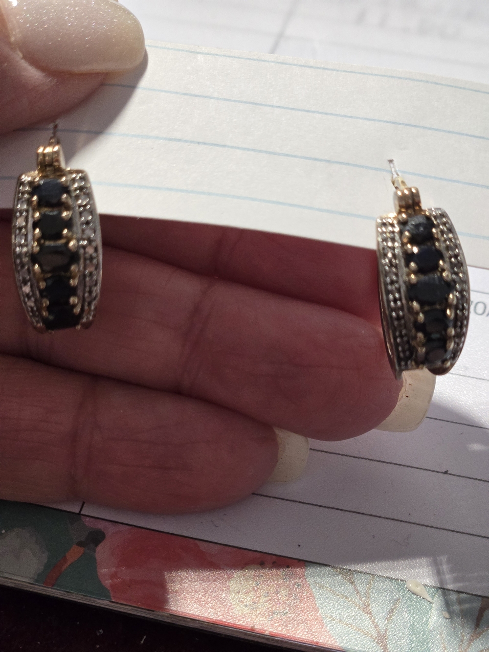 Kohl's Gold-Tone Hoop Earrings with Black Sapphire Stones